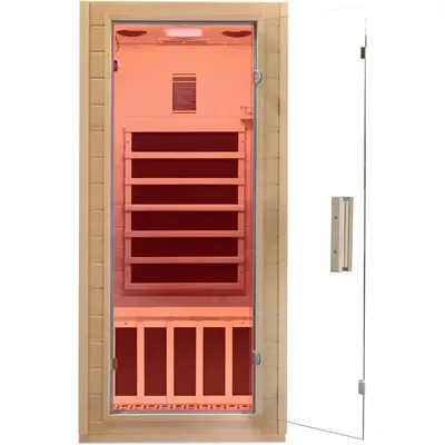 Indoor far-infrared sauna room, low EMF 5 heating panel 1400W, Bluetooth speaker LED light for 1 person, family spa sauna room