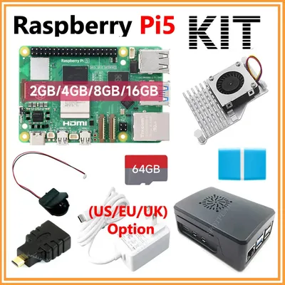 Raspberry Pi 5 16GB /8GB/4GB/2GB RAM Option Pi5 8GB KIt PD Power Supply / RTC / 64GB Card / Heatsink Fan / Card reader