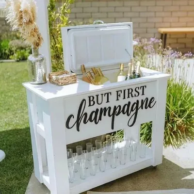 Custom Decorative Candy Cart Mobile Champagne Cart with Refrigerator for Indoor/Outdoor Events Weddings/Birthday Parties