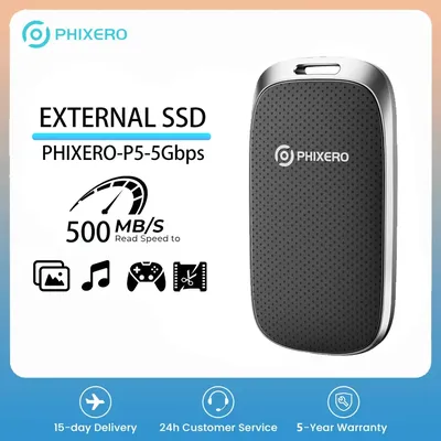 PHIXERO Portable SSD 500MB/S 2.5 inch External Solid State Drive USB 3.2 Gen1 Type- C PSSD 5Gbps 1TB 2TB For Tablets Laptops P5