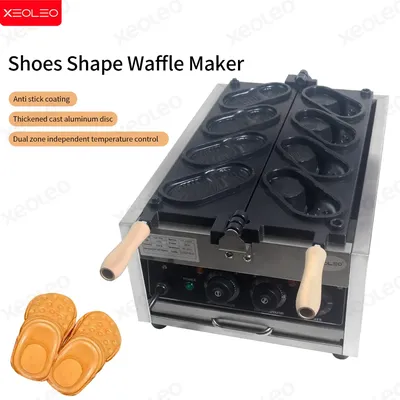 XEOLEO Electric Shoes Shape Waffle Maker 3000W 4-Hole Crocs Shape Waffle Bread Machine Waffle Iron Funny Snack Equipment