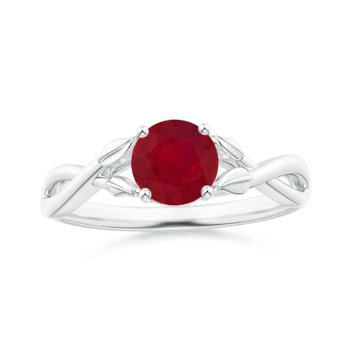 Ruby Brilliant Cut Round 6.00mm Leaf Crossover Ring | Sterling Silver 925 With Rhodium Plated | Beautiful Solitaire Ring (N)