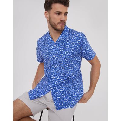 Blue Tile Print Short Sleeve Shirt