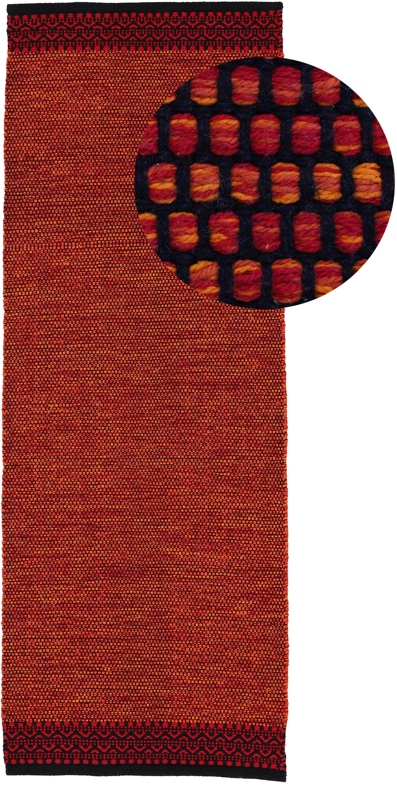 Teppich CARPETFINE "Kelim Mia, auch als Läufer erhältlich", rot, B:60cm H:6mm L:180cm, Baumwolle, Teppiche, handgewebt, Baumwolle, Wendeteppich, Fleckerl, Bordüre, Wohnzimmer Image
