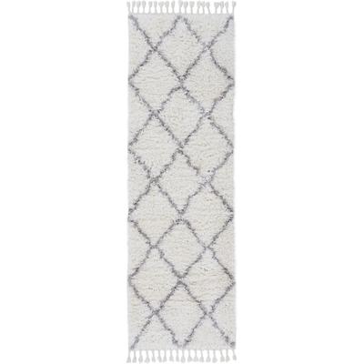 Hochflor-Teppich CARPETFINE "Eddy", weiß, B:75cm H:30mm L:240cm, Polyester, Teppiche, Fransenteppich, Shaggy, auch als Läufer und in quadratisch, mit Fransen, Wohnzimmer Image