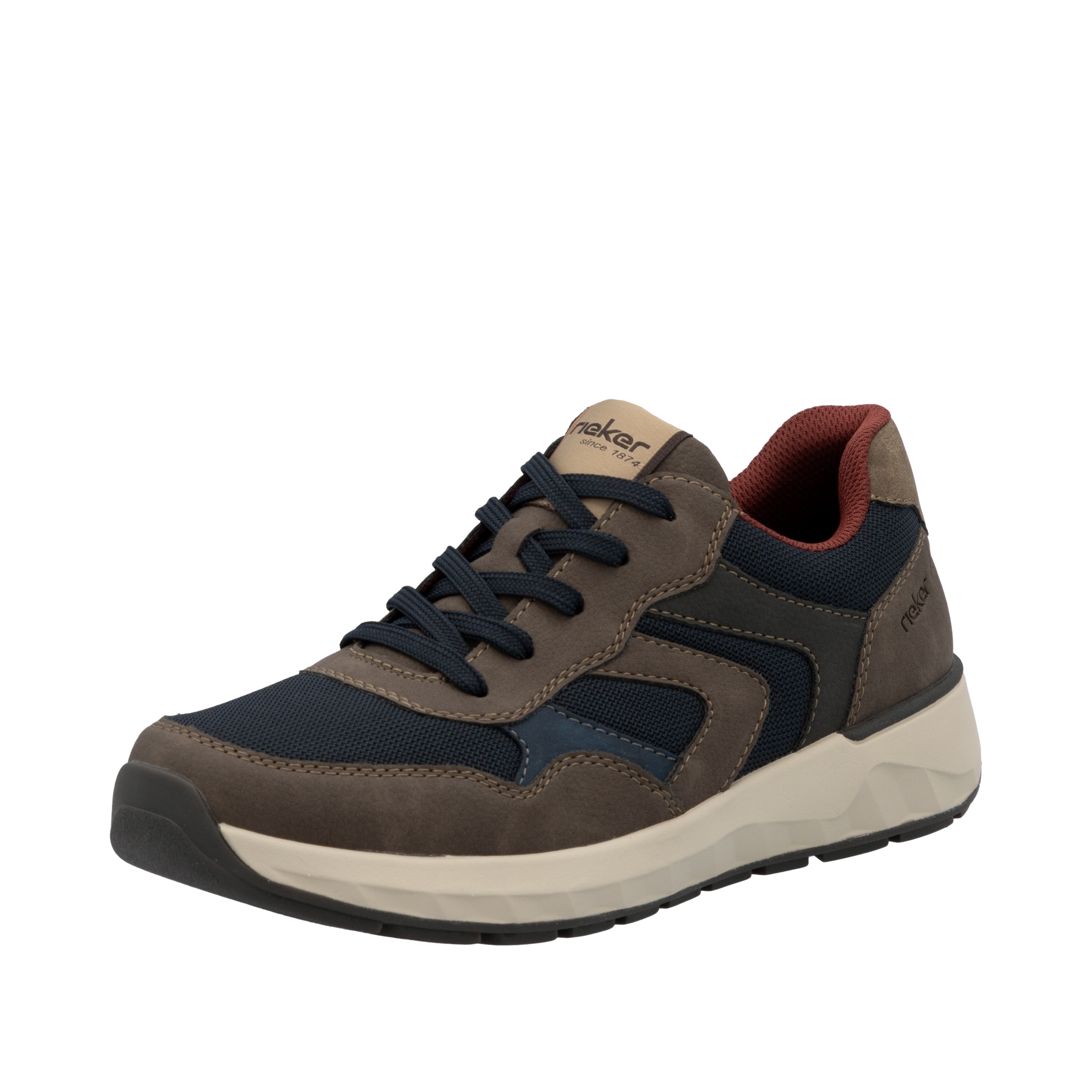 Sneaker RIEKER, Herren, Gr. 44, grau (taupe kombiniert), Lederimitat, Schuhe Sneaker, Schnürschuh, Halbschuh, Freizeitschuh mit weichem Schaftrand