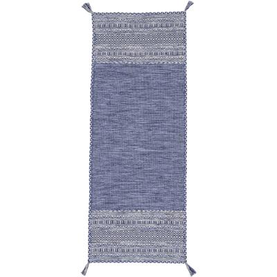 Teppich CARPETFINE "Kelim Azizi, auch als Läufer erhältlich", blau, B:80cm H:5mm L:300cm, Baumwolle, Teppiche, Fransenteppich, handgewebt, Baumwolle, Wendeteppich mit Fransen, Fleckerl, Wohnzimmer Image