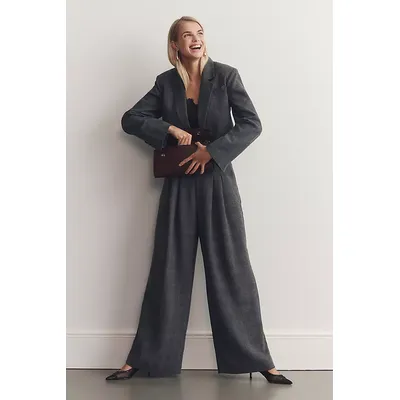 The Avery Houndstooth Pleated Wide-Leg Trousers by Maeve