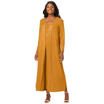 Plus Size Women's 2-Piece Stretch Knit Duster Set by The London Collection in Rich Gold (Size 18/20)