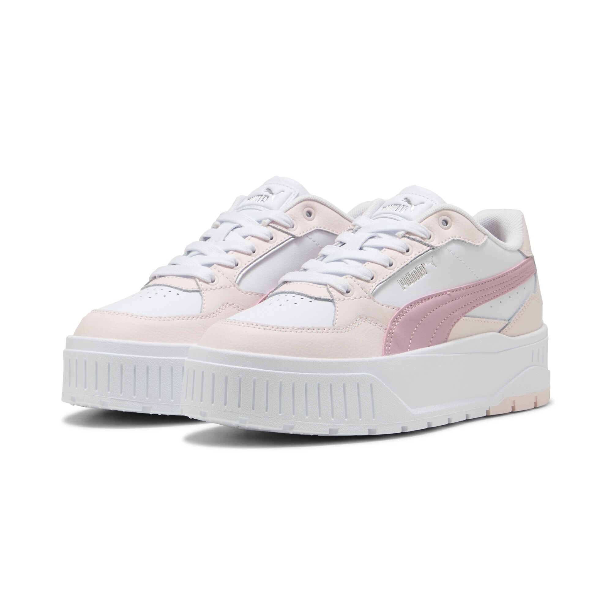 Sneaker PUMA "Karmen II Idol Sneakers Damen", Gr. 42, weiß (weiß poised pink jasmine flower), Obermaterial: Synthetik, Kuhleder, Textil; Futter: Textil; Innensohle: Textil; Laufsohle: Gummi, Schuhe