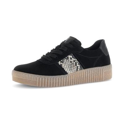 Plateausneaker GABOR, Damen, Gr. 42, schwarz, Veloursleder, Reptilienprägung, sportlich, Schuhe, Freizeitschuh, Halbschuh, Schnürer mit Plateausohle in Krepp-Optik Image
