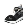 Keilsandalette NERO GIARDINI "Nero Giardini Sandalen Leder/Textil", Damen, Gr. 38, gold (schwarz, gold), Leder, Textil, casual, Schuhe