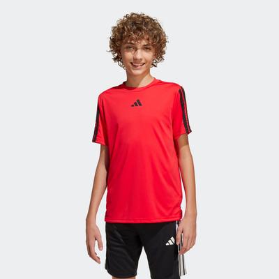 T-Shirt ADIDAS SPORTSWEAR "J TR-ES 3S TEE", Kinder, Gr. 152, rot (pure ruby, schwarz), Obermaterial: 100% Polyester, sportlich, Rundhals, Shirts Image