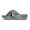 Pantolette FITFLOP "LULU CRINKLED SHIMMER", Damen, Gr. 39, silber (silberfarben, grau), Synthetik, Textil, Glitzer, modisch, Schuhe, Slides, Badeschuh, Abendmode mit Glitter