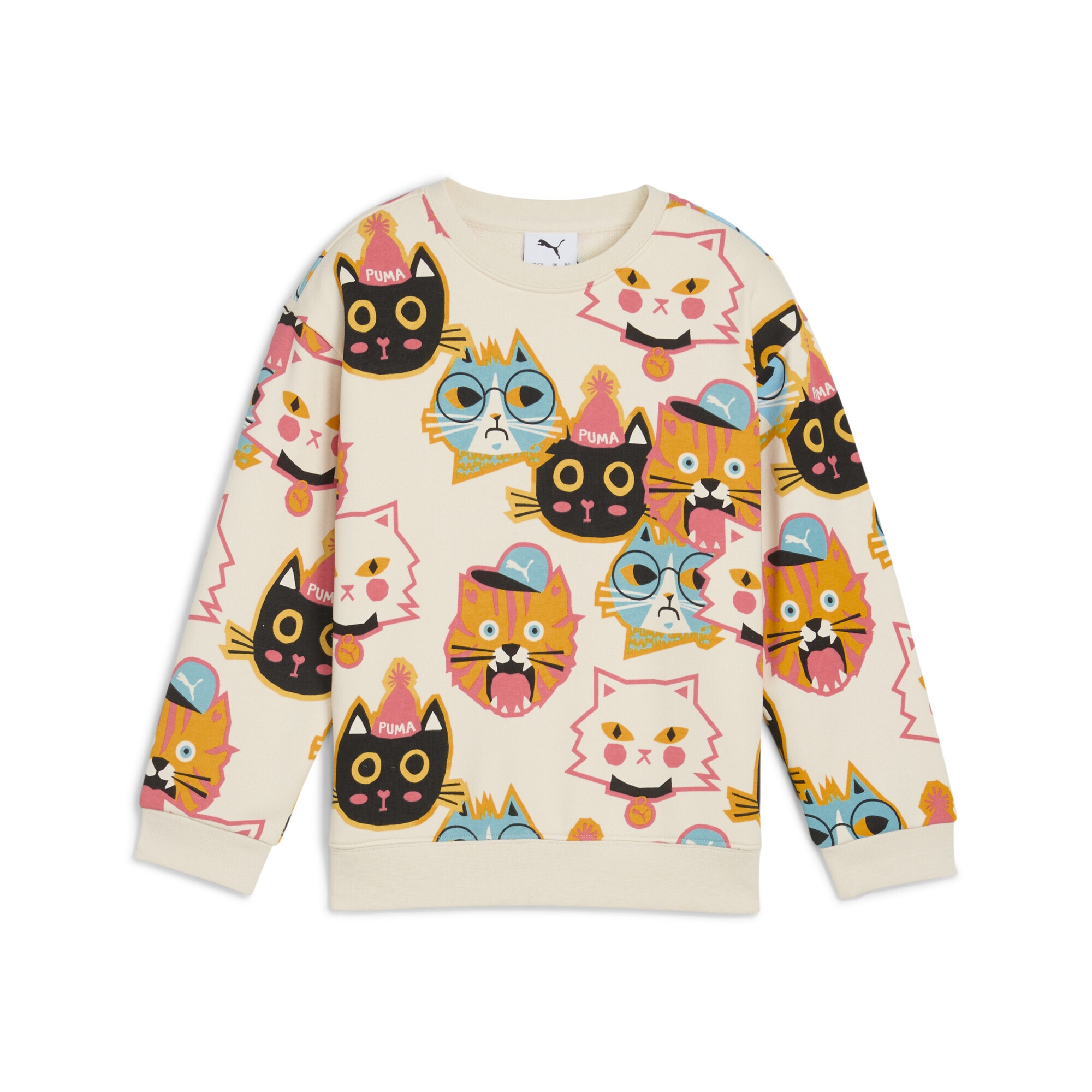 Sweatshirt PUMA "Moody Cat Sweatshirt Kinder", Kinder, Gr. 98, weiß (alpine snow weiß), 68% Baumwolle, 32% Polyester, relaxed fit, Rundhals, Sweatshirts Image