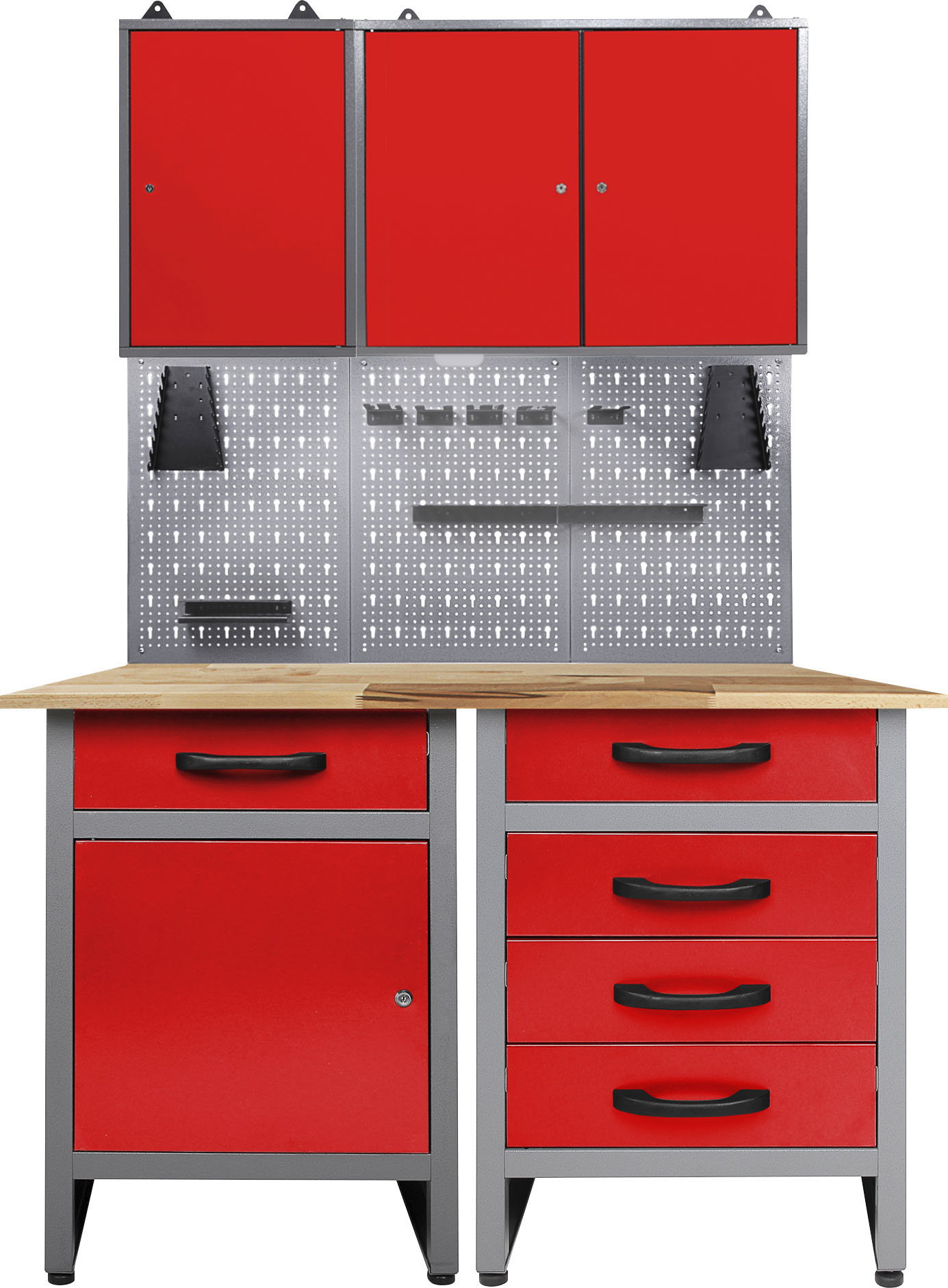 Werkstatt-Set ONDIS24, rot (anthrazit, rot), B:120cm H:205cm T:60cm, Edelstahl, Werkbänke, 120 cm