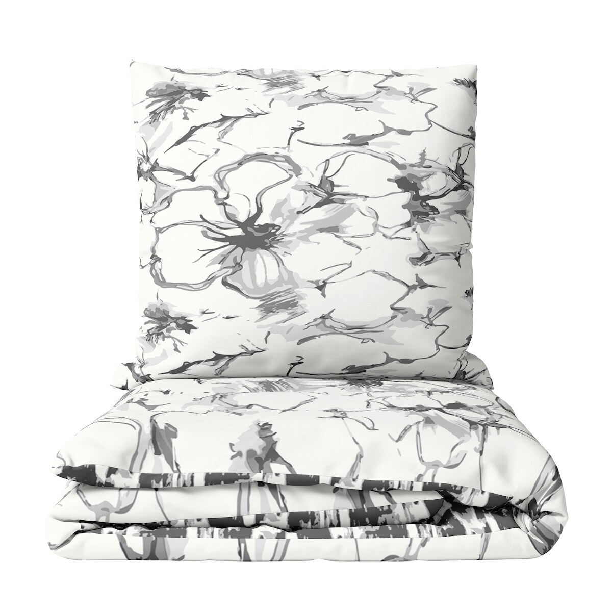Leonado Vicenti Bettwäsche Baumwolle Renforce 155x220 cm Set Weiß Grau Anthrazit Blumendesign Wendbar mit Reißverschluss 4 Teillig Image