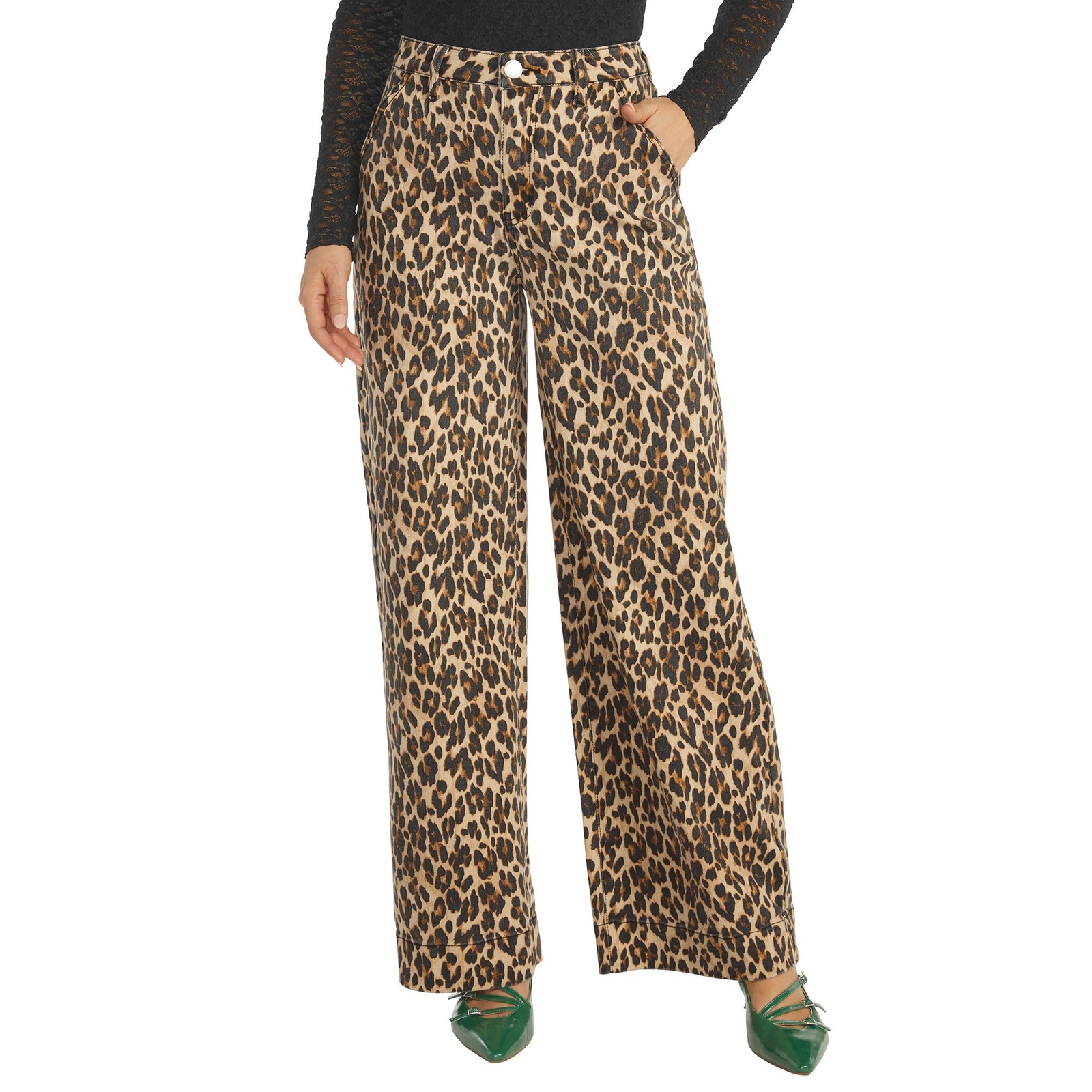 Masseys Cuffed Wide Leg Jean (Size 18) Leopard, Cotton,Denim,Spandex