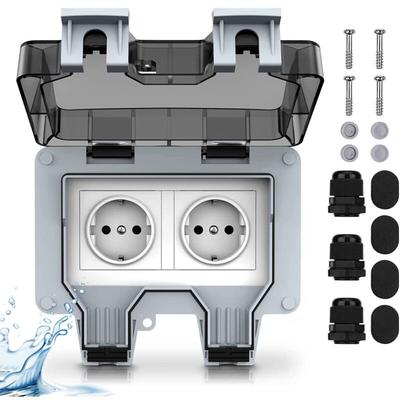 Außensteckdose, elektrisch, wasserdicht, Wandsteckdose mit Doppelschalter, Schutzart IP66, für Image