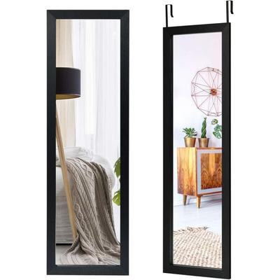 Goplus - Türspiegel mit Hoehenverstellbaren Haengehaken, Wandspiegel mit mdf Rahmen, 120x37cm Image