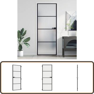 Innentür Schlank Schwarz 76x201,5 cm Hartglas und Aluminium - Innentür - Glastür - Schiebetür Image