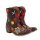Vintage Ethnic Cowboys Boots For Women Bohemian Retro Flower Embroidered Pointed Toe Leather Western Cowgirls Boots Cute Chunky Mid Heels Wide Mid Calf Booties For Ladies Dressy (b-Brown, 8.5)