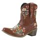Vintage Ethnic Cowboys Boots For Women Bohemian Retro Flower Embroidered Pointed Toe Leather Western Cowgirls Boots Cute Chunky Mid Heels Wide Mid Calf Booties For Ladies Dressy (a-Brown, 6.5)