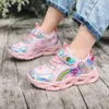 Disney Mädchen Schuhe Led-leuchten Herbst Mesh Atmungsaktive Schuhe Gefrorene Leder Mädchen Prinzessin Elsa Sport Lila Rosa Schuhe 22-36