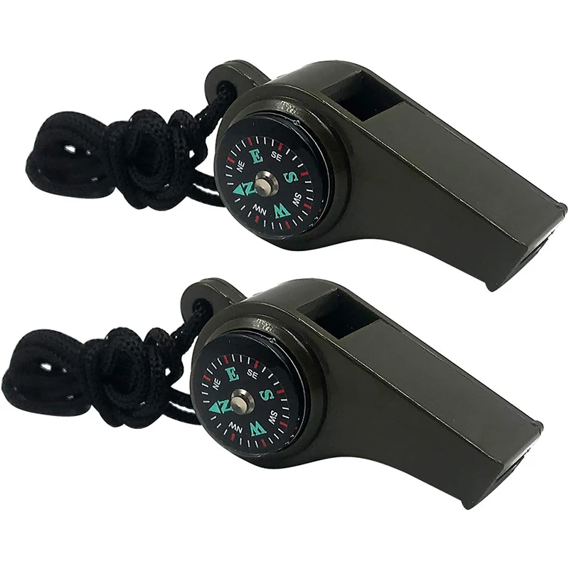 3-in-1-Überlebenspfeife, Kunststoff-Notfallpfeife für den Außenbereich mit Kompass, laute Schiedsrichterpfeife, für Outdoor-Thermometer, Sport. Image