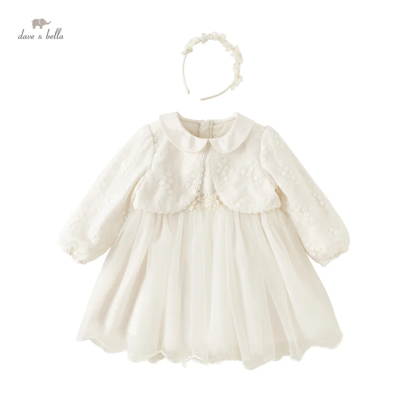 Dave Bella Prinzessin Kleid für Mädchen Baby Kinder neuen Herbst süßen Charme edle Mode weiße Mesh Party im Freien db3241448 Image