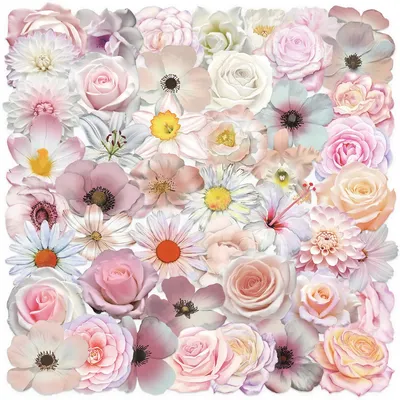 50 Stück transparentes INS-Rosa-Blumen-Aufkleberpaket – wasserfeste PET-Aufkleber für Tagebuch und Gitarrendekoration Image