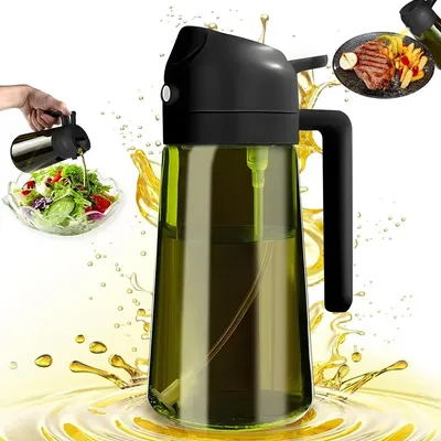 2 in 1 470ML/16oz Light-Blocking Dark Oil Sprayer for Cooking Olive Oil Dispenser Bottle for Kitchen Dark Green Glass Oil Bottle