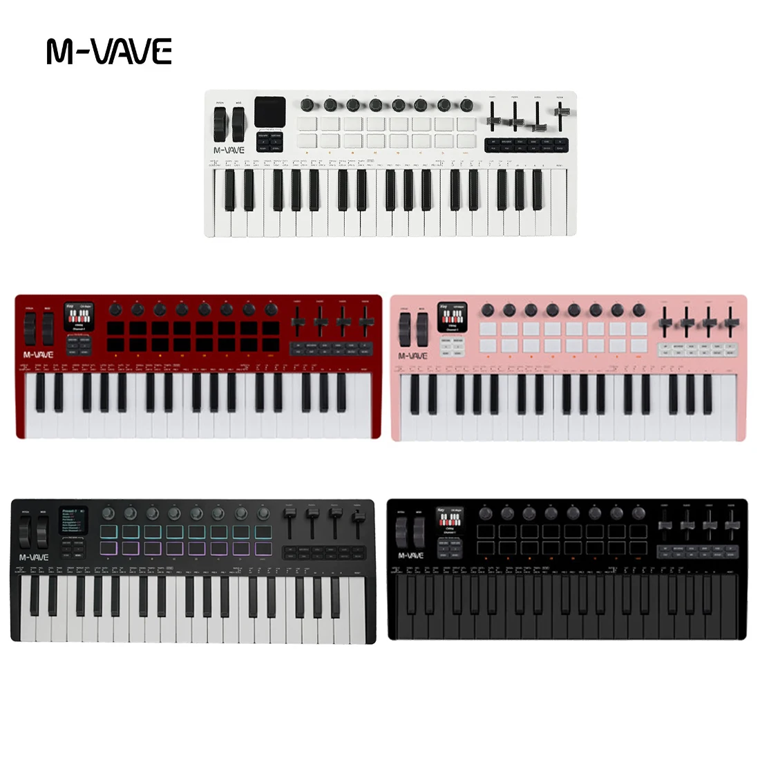 M-VAVE SMK-37 PRO MIDI-Controller mit 37 Tasten, tragbar, integrierte Synthesizer-Tastatur, digital, mit 16 RGB-Pads, 8 Knöpfe, Zubehör Image