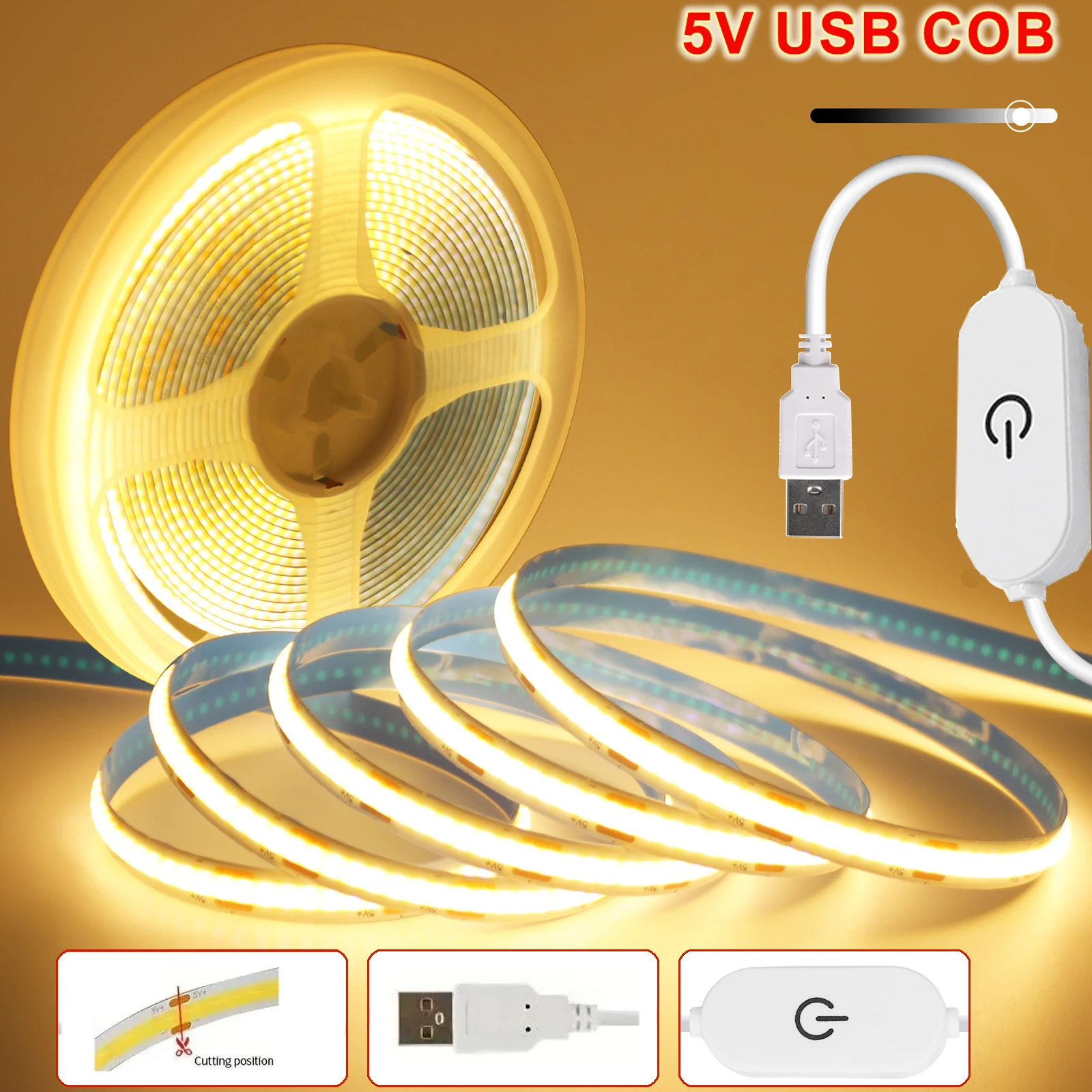 1 m/2 m/3 m LED-Lichtleiste, wasserdicht, 5 V, USB-COB-LED-Streifen, flexibel, dimmbar, LED-Streifen für Schlafzimmer im Innen- und Außenbereich