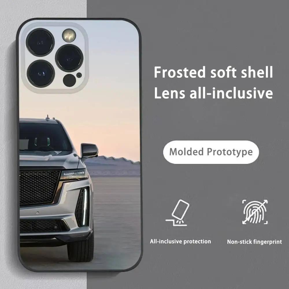 Mode Luxus Auto Marke Cool C-CadillacES Telefon Fall Für IPhone 16 15 14 13 Pro Max Plus Mini Schwarz mattiert Soft Shell Funda Image