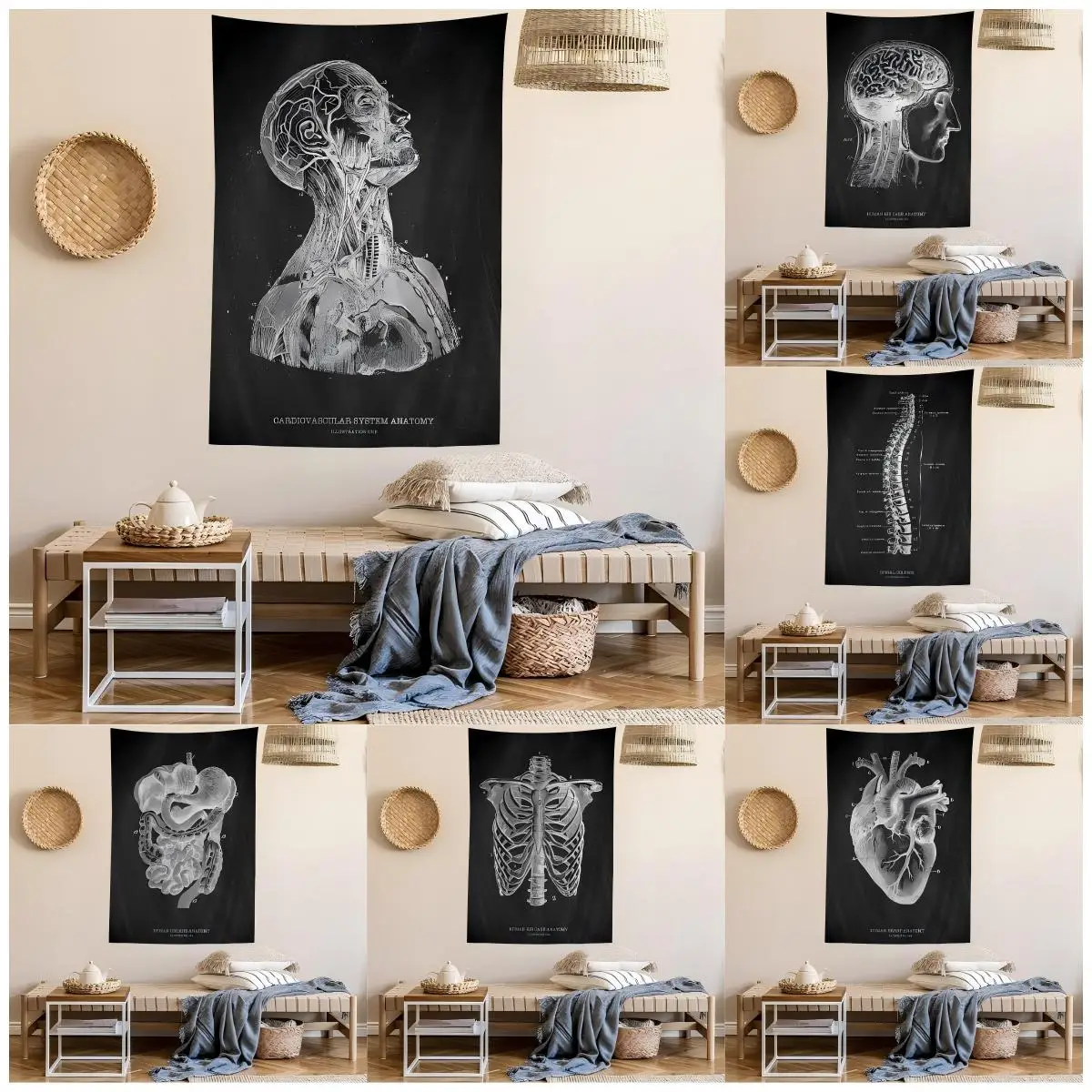 VIKAMA Kunst-Wandteppich mit menschlicher Anatomie, medizinische Bildung, Arbeitszimmer, Schlafzimmer, Hintergrund, Wand, Wissenschaft, Kunst, Atmosphäre, Dekoration Image