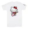 Hello Kitty Fender Print Damen T-Shirt Schwarz und Weiß Kurzarm T-Shirt Hip Hop Style Streetwear Baumwolle Paar Plus Size