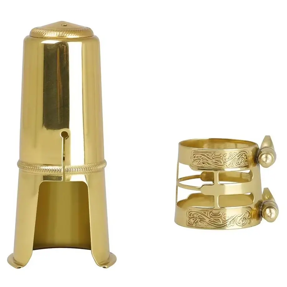 Saxophon Metall Mundstück Ligatur Clip Und Mundstück Kappe Doppel Schrauben Einstellen Goldene Hochwertige Alto/Tenor Sax Zubehör Image