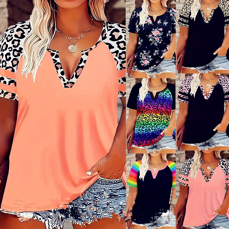 Frauen Kurzarm Sexy Tops Tees Leopard Sommer Mode Große Große Plus Größe Casual Mode Dünnes T-shirt Shirts Tees