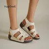 Retro Weiß Grau Riemchen Sandalen Frau Keil High Heel Gladiator Schuhe Damen Sommer Casual Weiche Plattform Vintage Schuhe