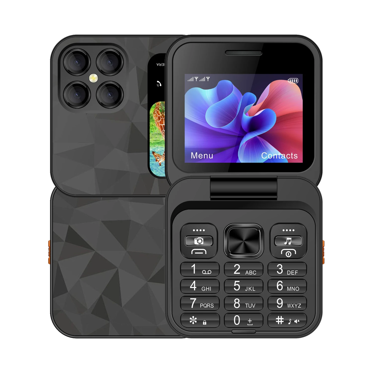 FUFFI-S23 Pro, Mini telefono pieghevole, 2,4 pollici, telefono luminoso, telefono con funzionalità divertenti, rete 2G, doppia SIM, supporto per telefono, telefono per studenti