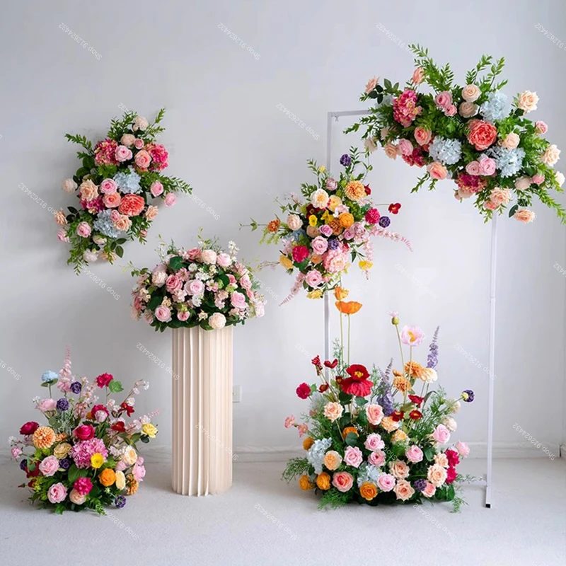 Wedding Decoration Outdor Artificial Flowers Decor Hanging Flower Row Road Leading Floor Flower Row Flower Ball Floral Backdrop