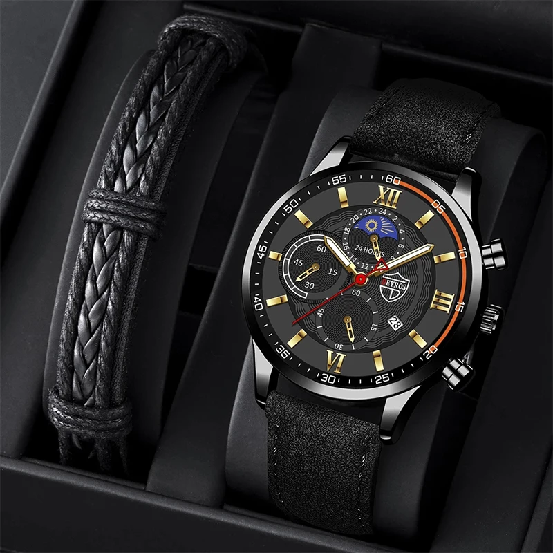 uhren herren Männer Sport Uhr Luxus Edelstahl Quarz Armbanduhr Mann Business Casual Leder Armband Männlichen Leucht Uhr Uhren Image