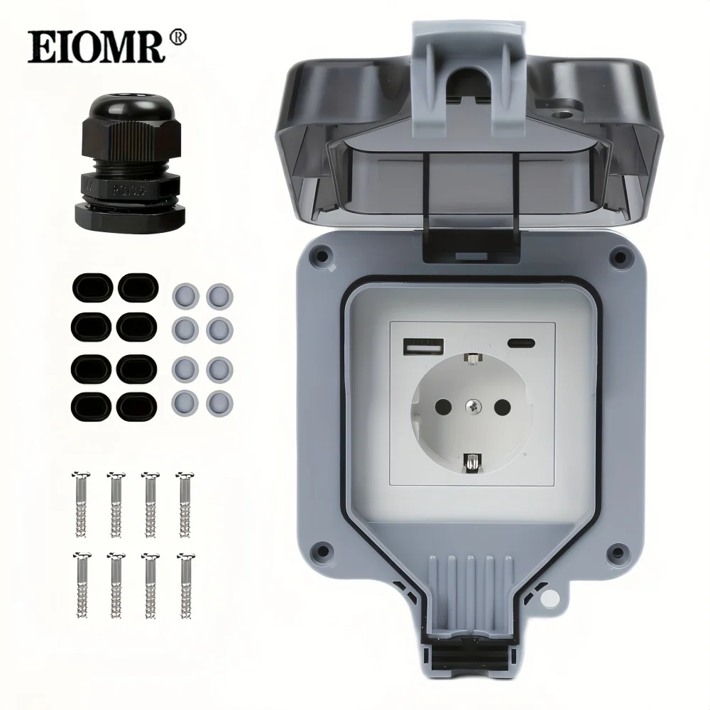 USB-Typ-C-Wandsteckdose für den Außenbereich, wasserdicht, IP66-Qualität, wasserdicht und staubdicht, für Garten, Badezimmer, Außensteckdose