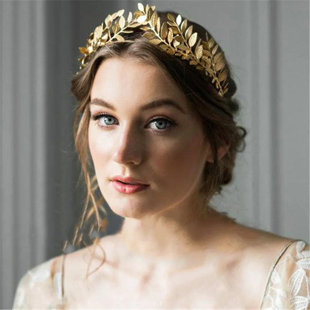 Retro Gold blatt hochzeit römischen braut griechischen frauen haar zubehör braut kopf juwel stirnband kopf tiaras crown schmuck Haar Hoop Image
