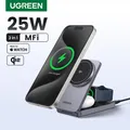 UGREEN 3 in 1 MFi 25W Supporto per caricabatterie wireless magnetico Qi2 Ricarica per iPhone 16 Pro Max/AirPods 4 Per caricabatterie rapido MagSafe