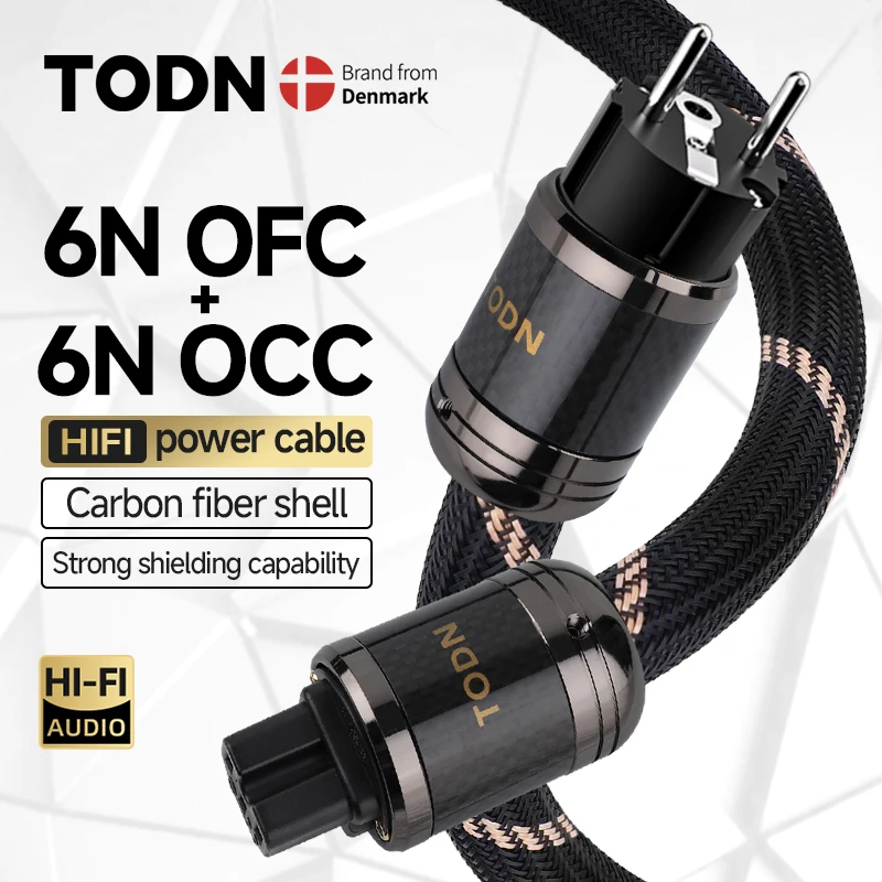 TODN High-End-Stromkabel 6N OCC&OFC-Audiokabel EU/US Kohlefasergehäuse Rhodinierter Stecker Verbindungsfilter der EU-Serie Image