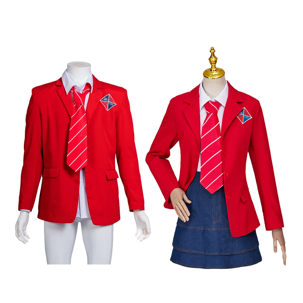 Rebelde Cosplay Kostüm High School JK Uniform Röcke Anzug Student Roter Blazer Jacke Komplettes Set Halloween Outfits für Männer Frauen