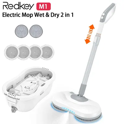 Redkey M1 Elektrischer Schleuderwischer mit Eimer, kabelloser elektrischer Mopp, Wasserspray, Bodenreiniger, elektrische Mopps für die Bodenreinigung Image