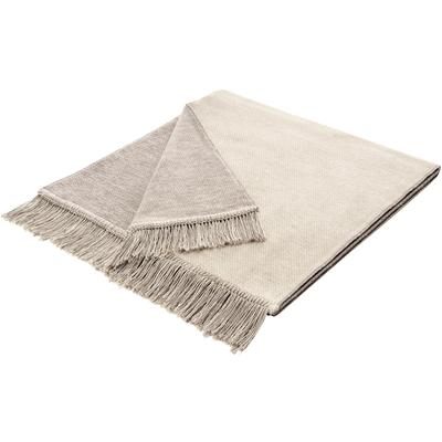 Sesselschoner BIEDERLACK "Cotton Cover Salt & Pepper", beige (natur), B:50cm L:200cm, Baumwolle, Polyacryl, Polyester, Sesselschoner, mit Fransen Image